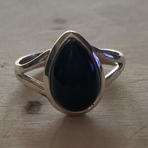 SOLD! Elegant 925 Sterling Silver and Black Onyx Teardrop Ring (Size 7)